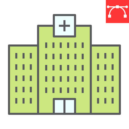 Hospital color line icon, AIDS and building, AIDS center sign vector graphics, editable stroke filled outline icon.のイラスト素材