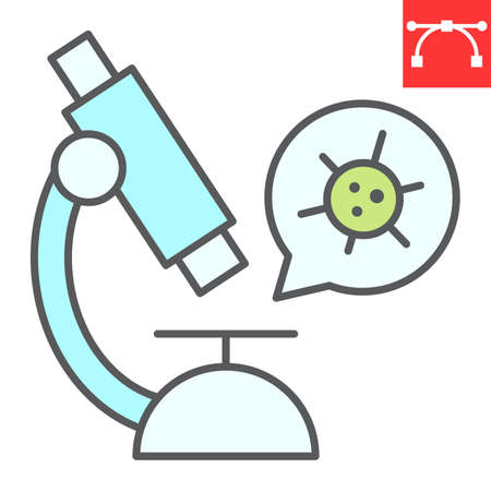 Virus research color line icon, HIV and coronavirus, microscope sign vector graphics, editable stroke filled outline icon.のイラスト素材