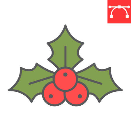 Christmas holly berry color line icon, merry christmas and xmas, holly tree sign vector graphics, editable stroke filled outline icon, eps 10.のイラスト素材