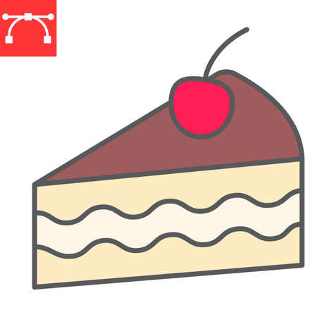 Piece of cake color line icon, dessert and cake, cheesecake sign vector graphics, editable stroke...