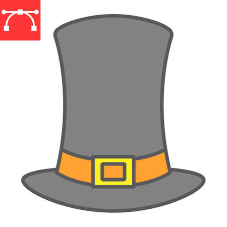 Pilgrim hat color line icon, thanksgiving and celebration, hat sign vector graphics, editable stroke filled outline icon, eps 10.のイラスト素材