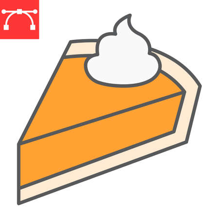 Pumpkin pie color line icon, thanksgiving and celebration, cake slice sign vector graphics, editable stroke filled outline icon, eps 10.のイラスト素材