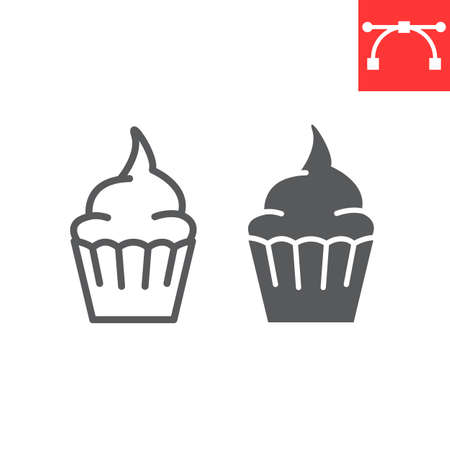 Cupcake line and glyph icon, dessert and cake, muffin sign vector graphics, editable stroke linear icon, eps 10.のイラスト素材