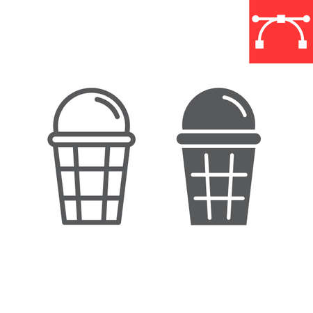 Ice cream line and glyph icon, dessert and delicious, ice cream in waffle sign vector graphics, editable stroke linear icon, eps 10.のイラスト素材