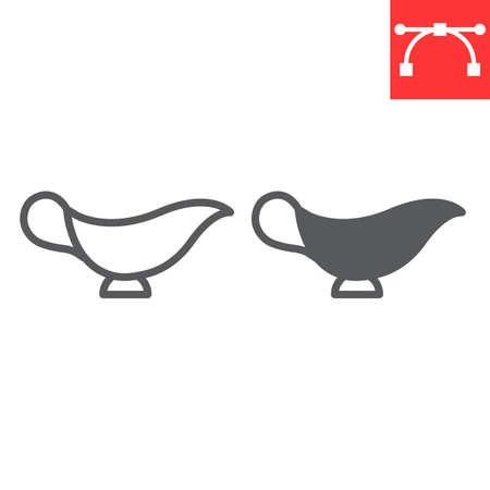 Gravy boat line and glyph icon, kitchen and bowl, sauce boat sign vector graphics, editable stroke linear icon, eps 10.のイラスト素材