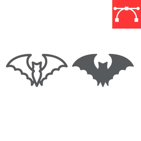 Bat line and glyph icon, halloween and scary, bat sign vector graphics, editable stroke linear icon, eps 10.のイラスト素材