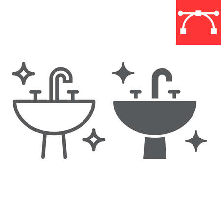 Washbasin line and glyph icon, hygiene and bathroom, disinfection sink sign vector graphics, editable stroke linear icon, eps 10.のイラスト素材