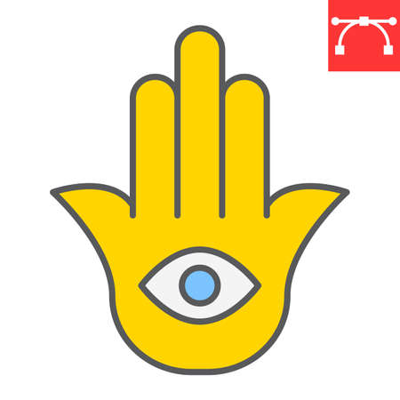 Hamsa color line icon, rosh hashanah and hand eye, hamsa sign vector graphics, editable stroke filled outline icon, eps 10.のイラスト素材