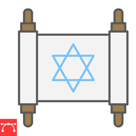Jewish torah color line icon, rosh hashanah and scroll, torah sign vector graphics, editable stroke filled outline icon, eps 10.のイラスト素材