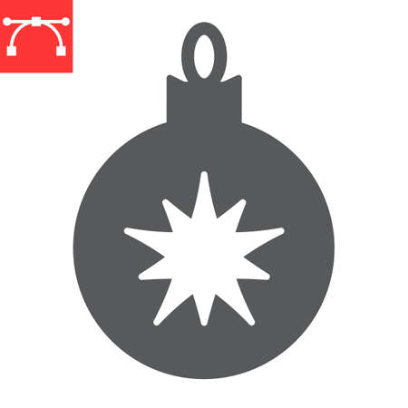 Christmas tree ball glyph icon, merry christmas and xmas, christmas bauble sign vector graphics, editable stroke solid iconのイラスト素材