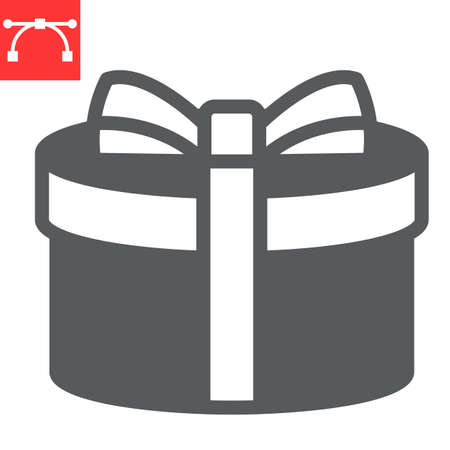 Gift glyph icon, merry christmas and package, present sign vector graphics, editable stroke solid iconのイラスト素材