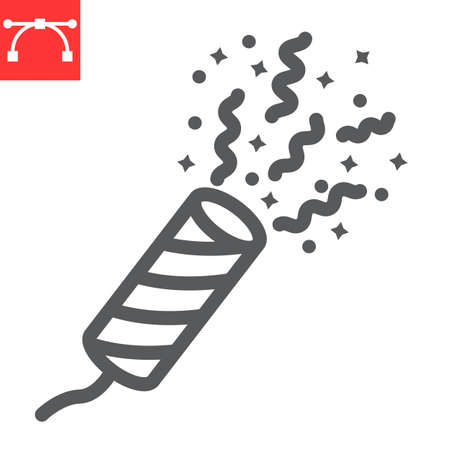 Party popper with confetti line icon, merry christmas and streamers, confetti popper cracker sign vector graphics, editable stroke linear iconのイラスト素材