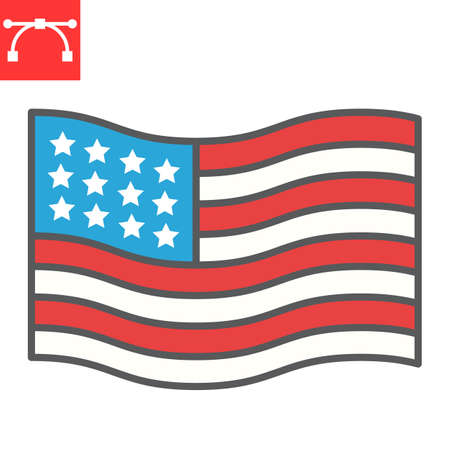 American flag color line icon, america and country, usa flag sign vector graphics, editable stroke filled outline icon,  .のイラスト素材