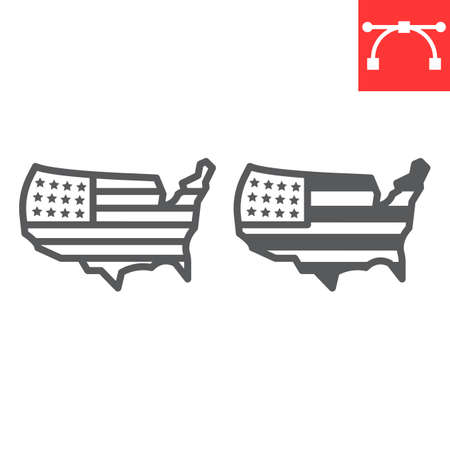 USA map line and glyph icon, country and flag, american map sign vector graphics, editable stroke linear iconのイラスト素材