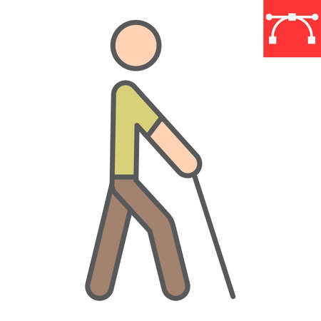 Blind man  walking stick color line icon, disability and blindness, blind person sign vector graphics, editable stroke filled outline icon,  .のイラスト素材