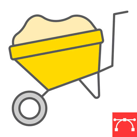 Wheelbarrow color line icon, construction and agriculture, wheel barrow sign vector graphics, editable stroke filled outline iconのイラスト素材