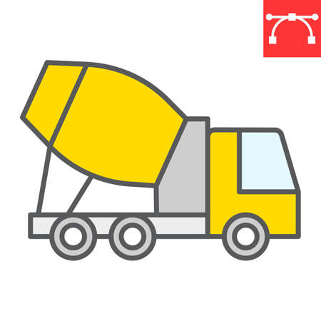 Concrete mixer color line icon, construction and vehicle, cement mixer truck sign vector graphics, editable stroke filled outline iconのイラスト素材