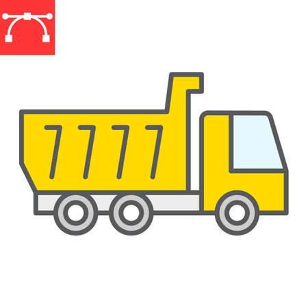 Tipper truck color line icon, construction and industry, truck sign vector graphics, editable stroke filled outline iconのイラスト素材