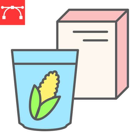Breakfast cereal color line icon, corn and cereals, cereal box sign vector graphics, editable stroke filled outline iconのイラスト素材