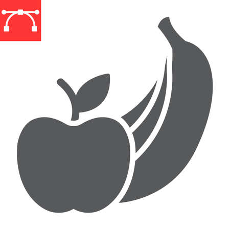 Fruits glyph icon, apple and banana, fruits sign vector graphics, editable stroke solid iconのイラスト素材