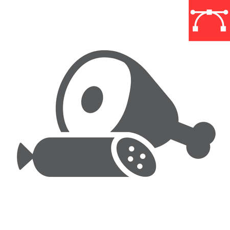 Deli glyph icon, leg of ham and salami, beef sign vector graphics, editable stroke solid iconのイラスト素材