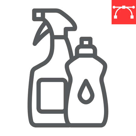 Cleaning products line icon, hygiene and chemical, household cleaner products sign vector graphics, editable stroke linear iconのイラスト素材