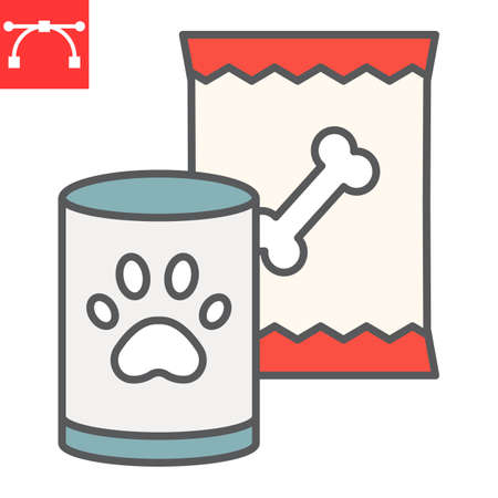 Pet food color line icon, tin can and meal, dog food sign vector graphics, editable stroke filled outline iconのイラスト素材