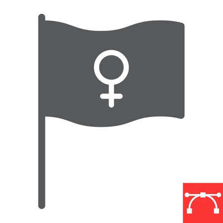 Feminism flag glyph icon, sexism and feminism, women rights flag sign vector graphics, editable stroke solid iconのイラスト素材