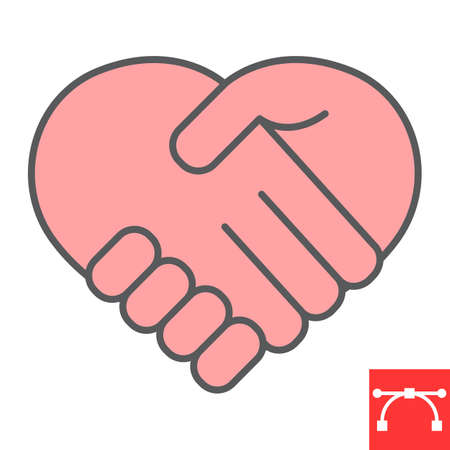 Heart handshake color line icon, love and help, handshake sign vector graphics, editable stroke filled outline iconのイラスト素材