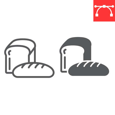 Bread line and glyph icon, bakery and breakfast, loaf sign vector graphics, editable stroke linear iconのイラスト素材