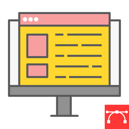 Web design color line icon, website and ux, monitor sign vector graphics, editable stroke filled outline iconのイラスト素材