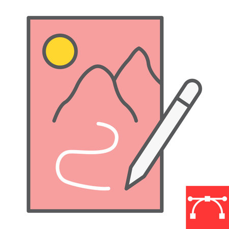Sketching color line icon, sketch and designer, paper and pencil sign vector graphics, editable stroke filled outline iconのイラスト素材