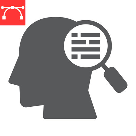 Customer requirement glyph icon, management and business, man with magnifier sign vector graphics, editable stroke solid iconのイラスト素材