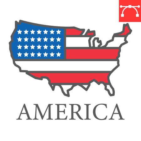 Map of USA color line icon, country and north america, usa map flag sign vector graphics, editable stroke filled outline icon.のイラスト素材