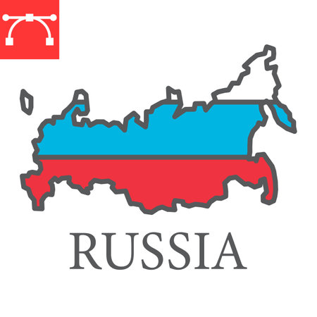 Map of Russia color line icon, country and geography, russia map flag sign vector graphics, editable stroke filled outline icon.のイラスト素材