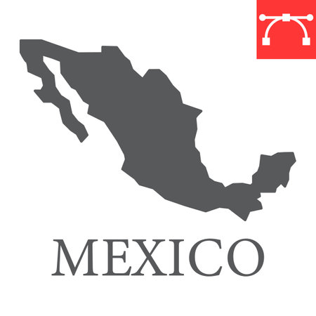 Map of Mexico glyph icon, country and geography, mexico map sign vector graphics, editable stroke solid icon.のイラスト素材