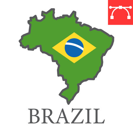 Map of Brazil color line icon, country and geography, brazil map flag sign vector graphics, editable stroke filled outline icon.のイラスト素材