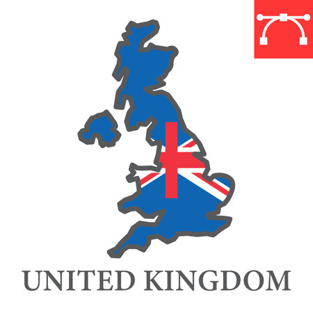Map of United Kingdom color line icon, country and geography, Great Britain map flag sign vector graphics, editable stroke filled outline icon.のイラスト素材