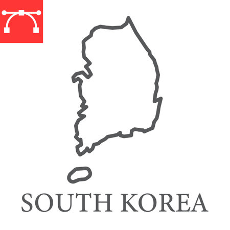 Map of South Korea line icon, country and geography, south korea map sign vector graphics, editable stroke linear icon.のイラスト素材