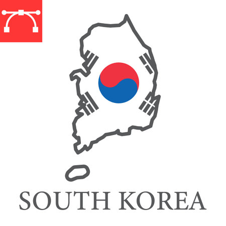 Map of South Korea color line icon, country and geography, south korea map flag sign vector graphics, editable stroke filled outline icon.のイラスト素材
