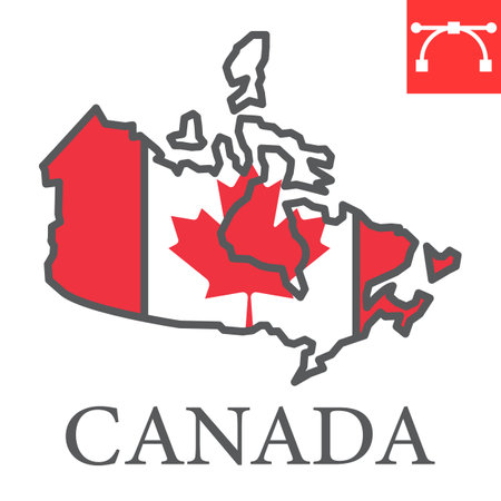 Map of Canada color line icon, country and geography, canada map flag sign vector graphics, editable stroke filled outline icon.のイラスト素材