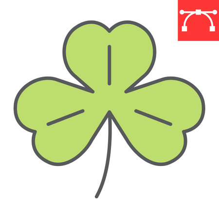 Three leaf clover color line icon, St. Patricks day and holiday, shamrock vector icon, vector graphics, editable stroke filled outline sign.のイラスト素材