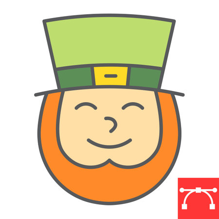 Leprechaun Irish Character color line icon, St. Patricks day and holiday, leprechaun vector icon, vector graphics, editable stroke filled outline sign.のイラスト素材