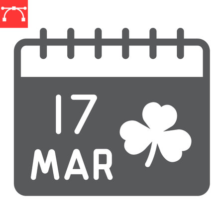 St. Patricks day calendar glyph icon, St. Patricks day date and holiday, calendar with clover vector icon, vector graphics, editable stroke solid sign.のイラスト素材