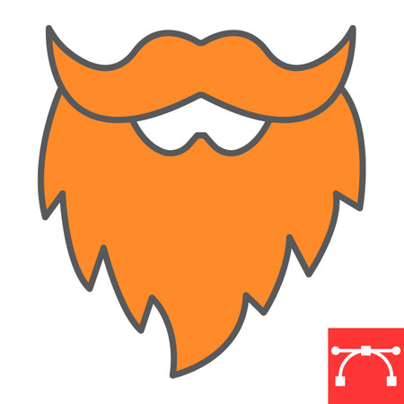 Leprechaun beard color line icon, St. Patricks day and holiday, mustache with beard vector icon, vector graphics, editable stroke filled outline sign.のイラスト素材