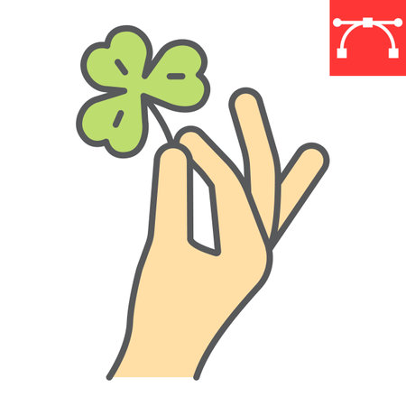 Hand holding clover color line icon, St. Patricks day and holiday, hand hold lucky clover vector icon, vector graphics, editable stroke filled outline sign.のイラスト素材