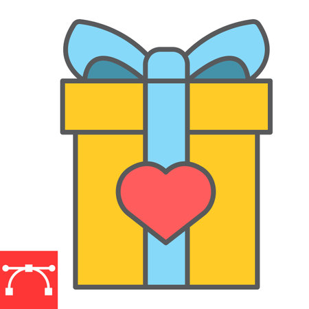 Gift color line icon, valentines day and love package, present sign vector graphics, editable stroke filled outline icon.のイラスト素材