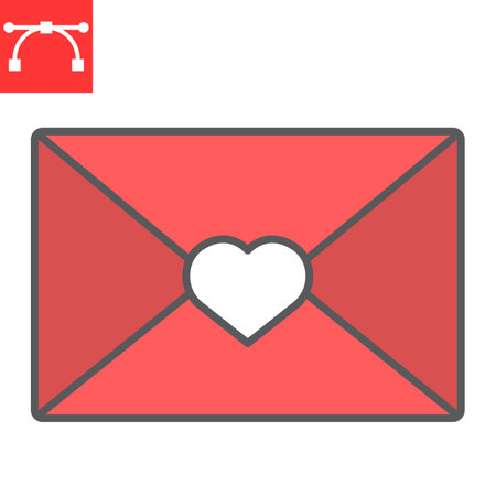 Love letter color line icon, valentines day and postcard, letter with heart sign vector graphics, editable stroke filled outline icon.のイラスト素材