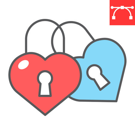 Love lock color line icon, valentines day and wedlock, love padlock sign vector graphics, editable stroke filled outline icon.のイラスト素材