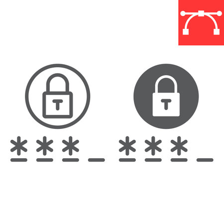 Password line and glyph icon, security and lock, padlock sign vector graphics, editable stroke linear icon.のイラスト素材